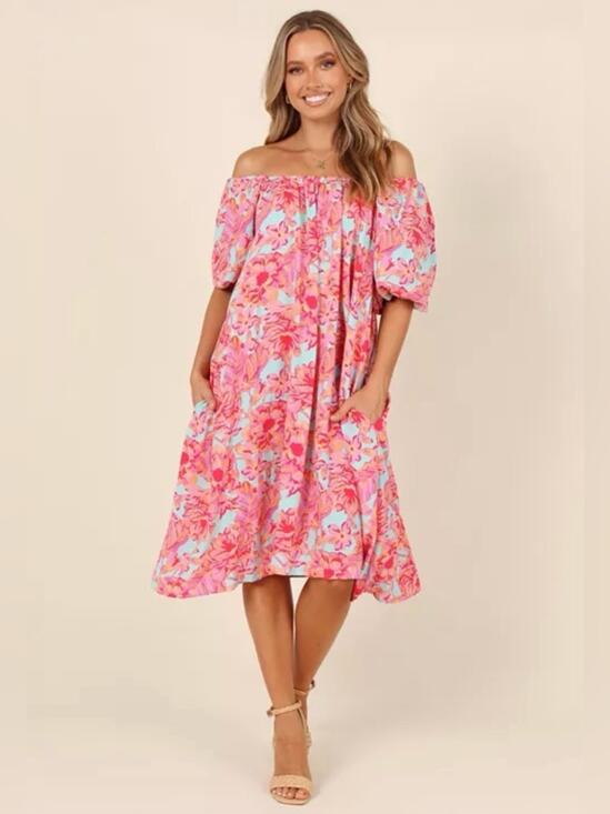 Petal & Pup Dresses & Skirts - Petal + Pup Leyden Pink Floral Puff Sleeve Midi Dress US 8 NWT
